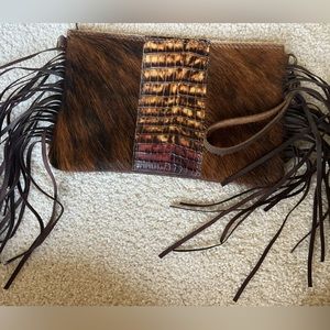 Hair on Hide Leather Clutch with Gator Patch